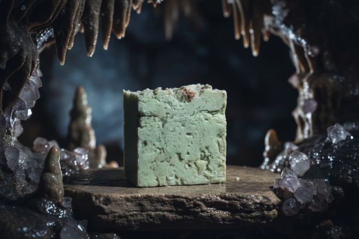 Ritualstein Salbei-Wacholder in einer Tropfsteinhöhle