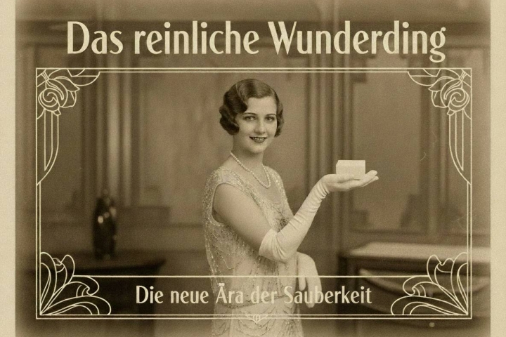 Eine Dame der 20er Jahre hält das Wunderding in der Hand.